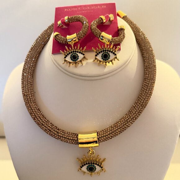 NEW KURT GEIGER LONDON Evil Eye Pendant Collar Rope Necklace & earrings set - Picture 1 of 8